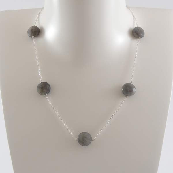 Collier chaine argent 5 pierres rondes labradorite