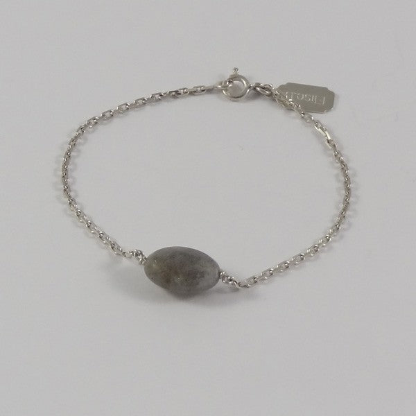 Silver chain bracelet with faceted oval labradorite stone