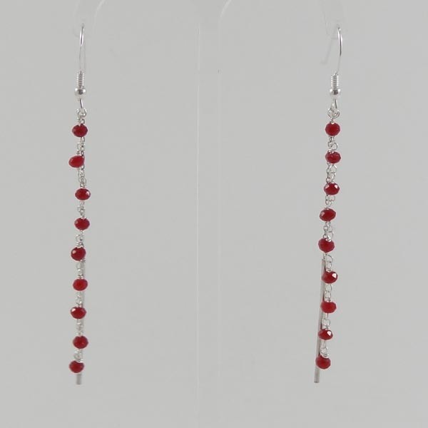 Silver chain stud earrings with red stones