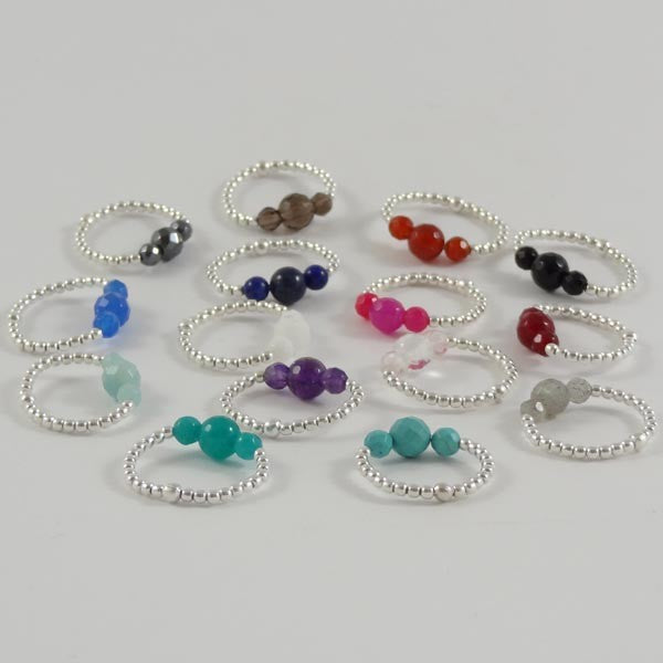 Mini pearl ring silver 3 round semi-precious stones