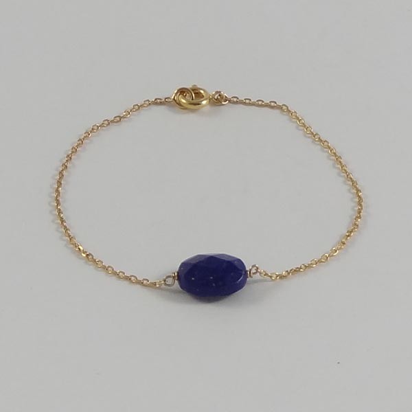 Bracelet chaine plaqué or pierre Lapis Lazuli ovale facettée   