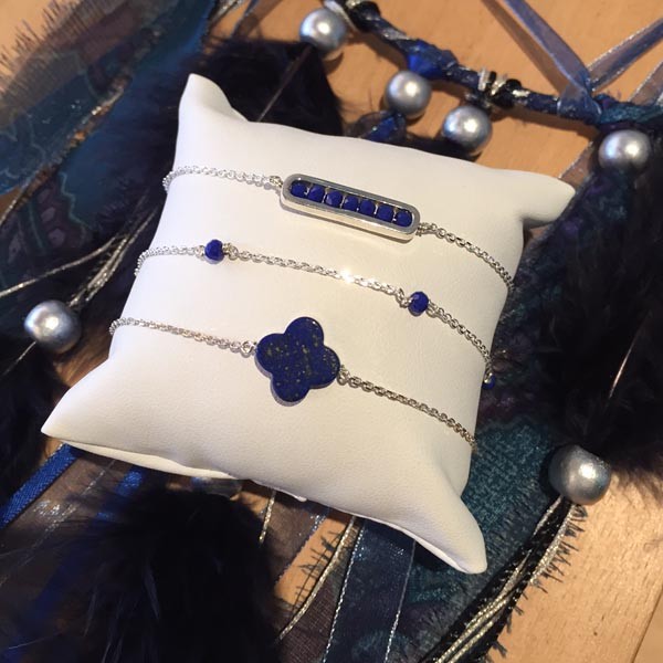 Bracelet chaine argent pierre Lapis lazuli croix  