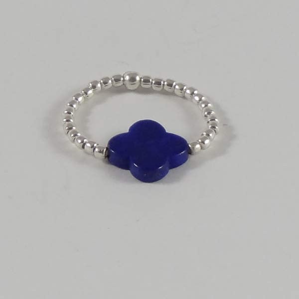 Mini silver pearl ring with lapis lazuli cross