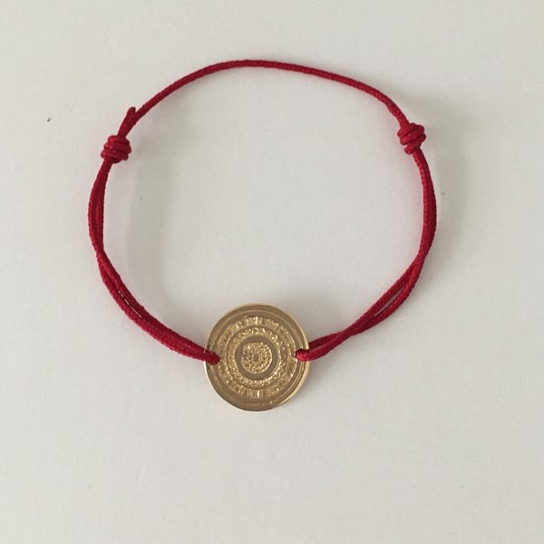 Small ethnic disc cord bracelet with gold plated