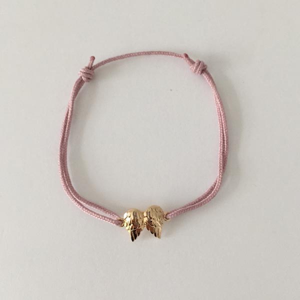 Gold plated small wings cord bracelet