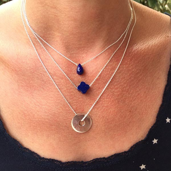 Collier chaine argent goutte lapis lazuli facetée 