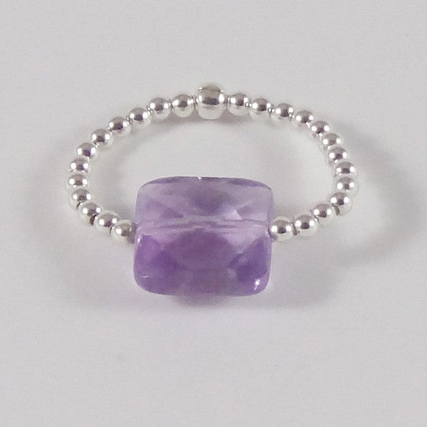 Mini square amethyst silver pearl ring