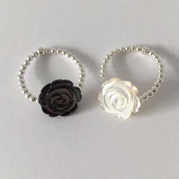 Bague minis perles argent Rose nacre blanche