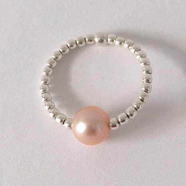 Mini pearl ring silver freshwater pearl salmon