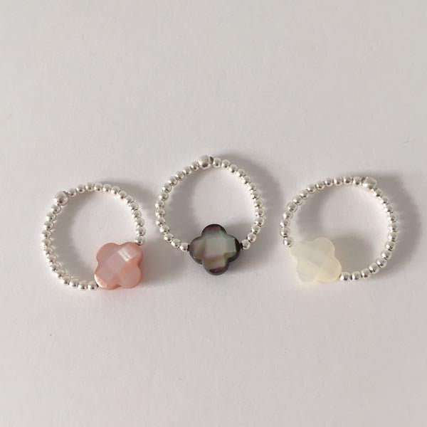 Bague minis perles argent Croix nacre rose