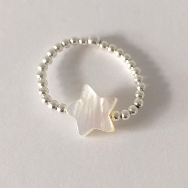 Mini pearl ring silver star white mother-of-pearl