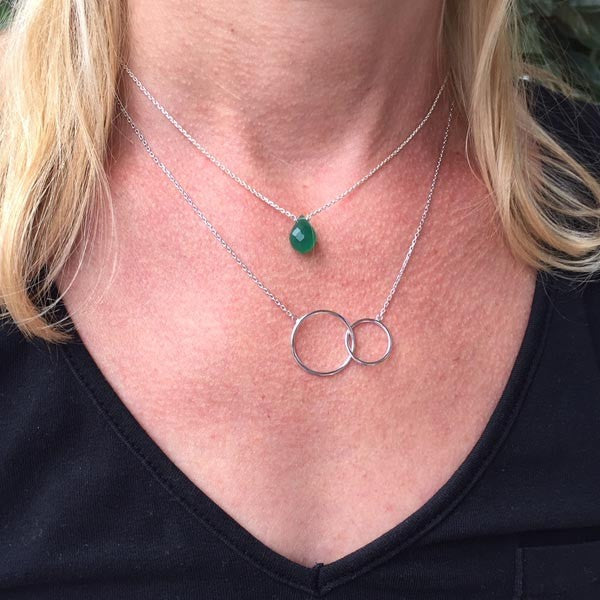 Collier chaine argent goutte onyx vert facetée 