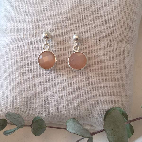 Salmon moonstone silver earrings