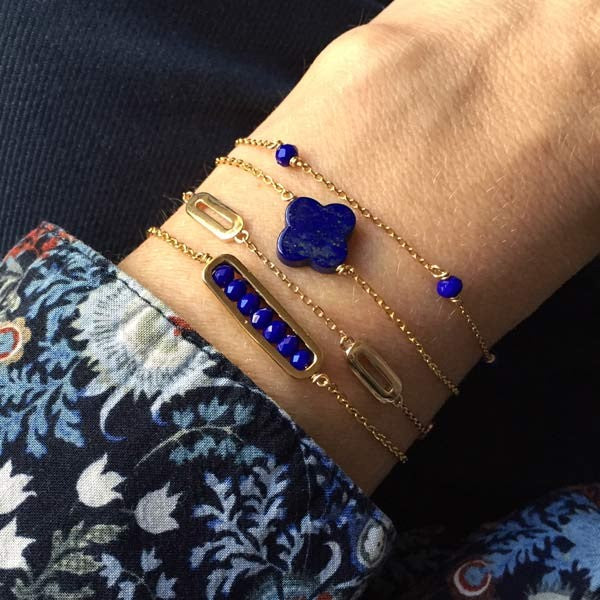 Bracelet chaine plaqué or pierre Lapis lazuli croix  