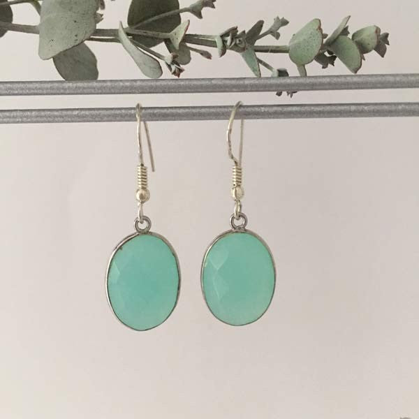 Large silver chalcedony stone earrings 