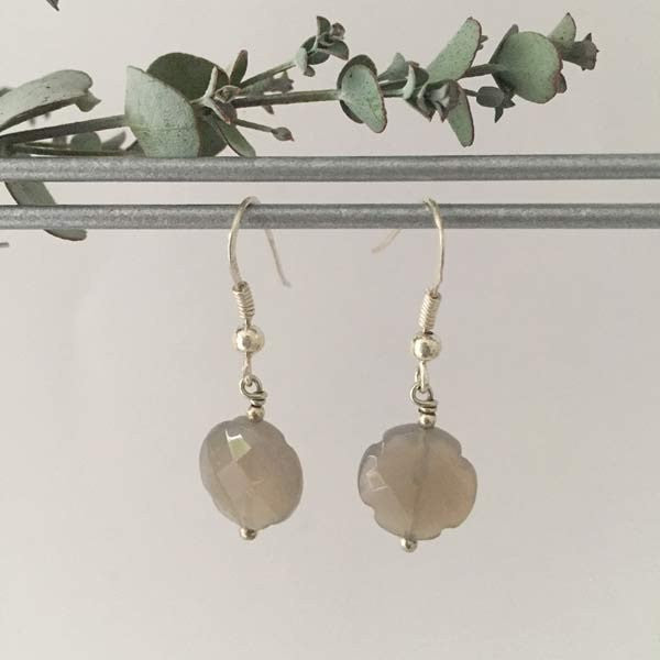 Silver earrings with gray agate cross