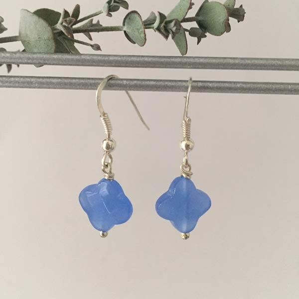 Blue agate cross silver earrings