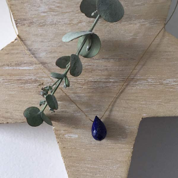 Faceted lapis lazuli drop cord necklace