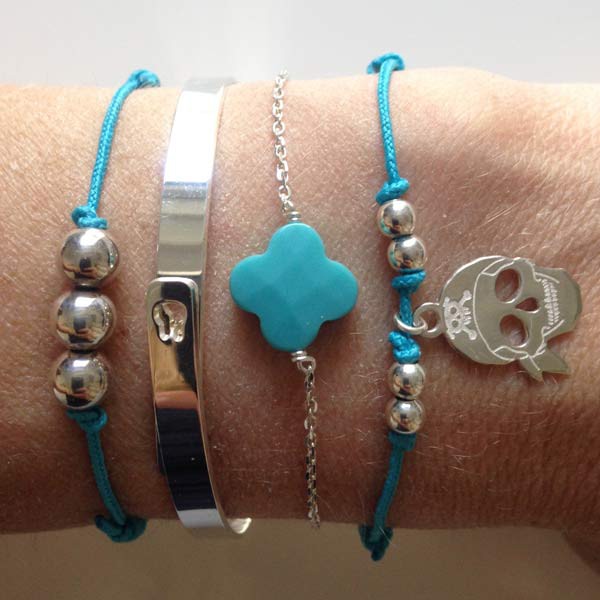 Bracelet chaine argent croix turquoise facettée   