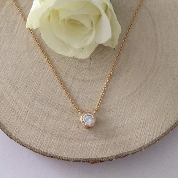 Gold plated chain necklace with small zircon