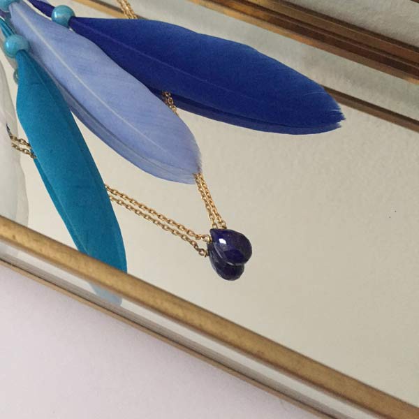 Gold plated chain necklace with faceted lapis lazuli drop