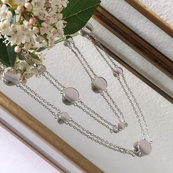 2-row silver chain necklace with discs