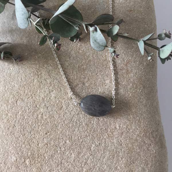 Faceted oval labradorite silver chain necklace