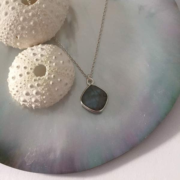 Faceted diamond labradorite silver chain necklace