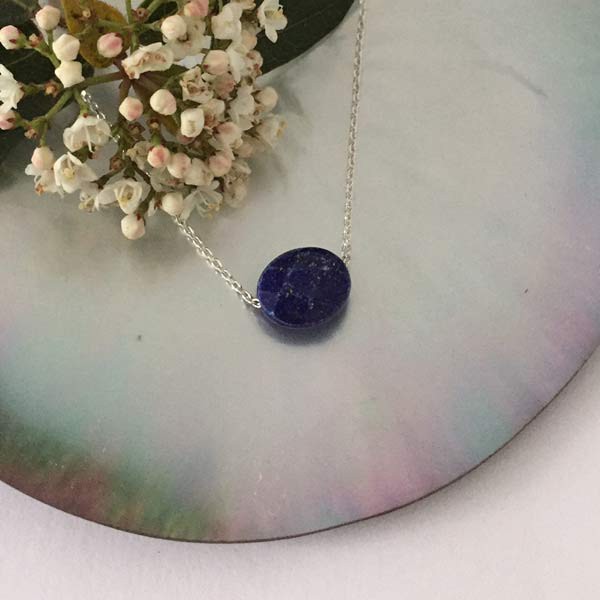 Faceted oval lapis lazuli silver chain necklace