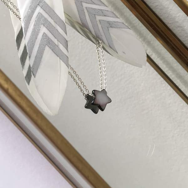 Silver chain necklace with small gray mother-of-pearl star 