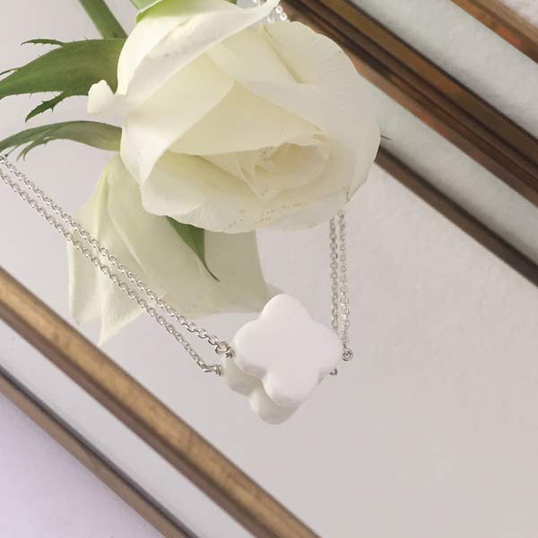 White agate cross silver chain necklace