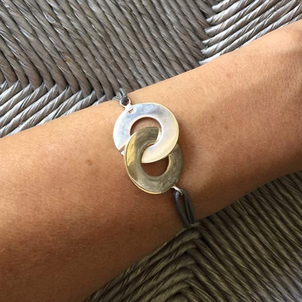 Large round silver handcuffs cord bracelet