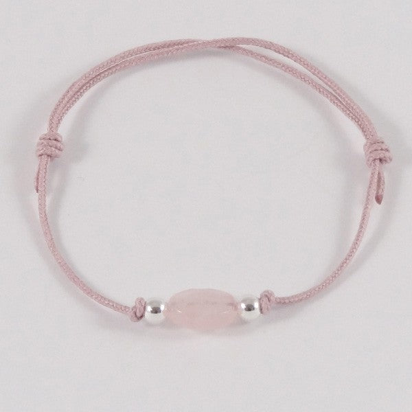 Children's bracelet rose quartz oval silver beads