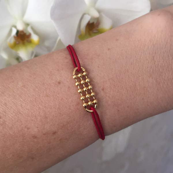 Gold plated mini ball barrette cord bracelet 