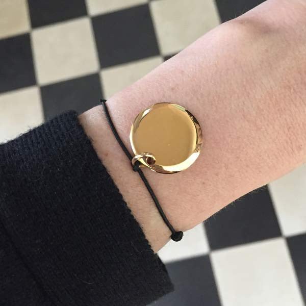 Gold plated round medal cord bracelet