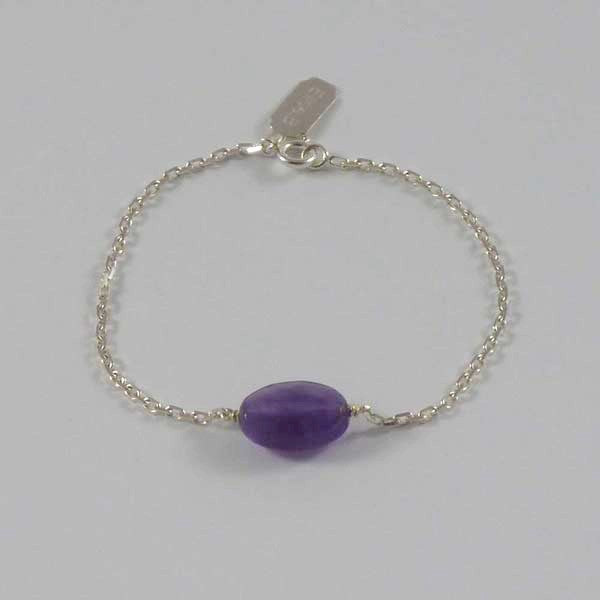 Silver chain bracelet with faceted oval amethyst stone