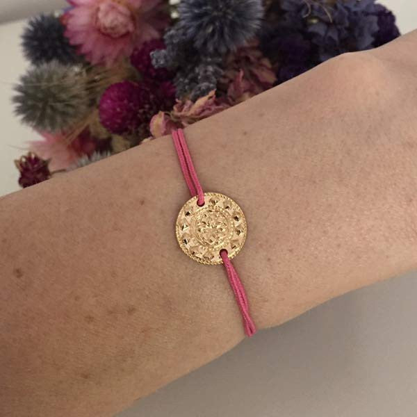 Small gold-plated Inca medal cord bracelet