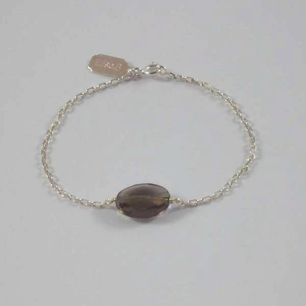 Silver chain bracelet with faceted oval smoky quartz stone