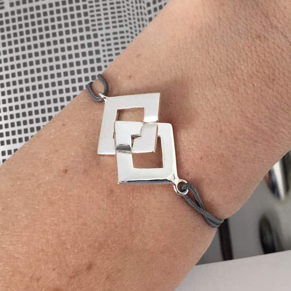 Silver square handcuffs cord bracelet