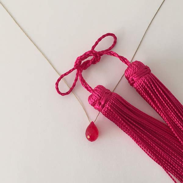 Necklace cord drop stone fuchsia pink agate faceted