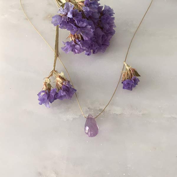 Faceted Clear Amethyst Drop Cord Necklace