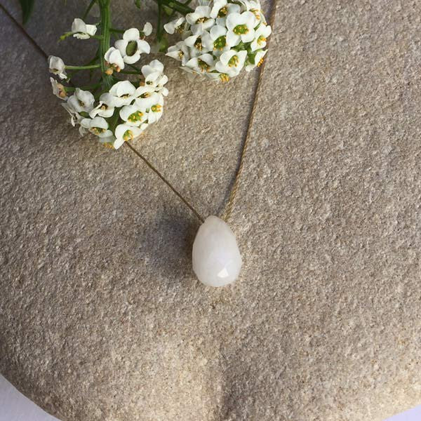 Faceted white jade drop cord necklace