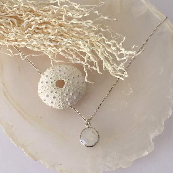 Round faceted white moonstone silver chain necklace