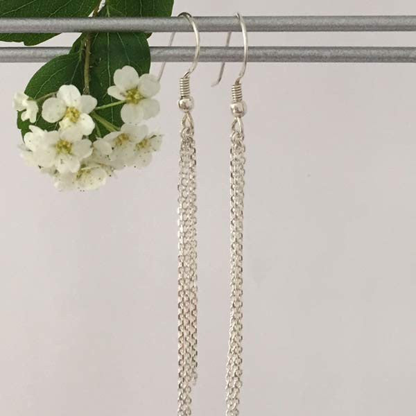 Triple chain silver earrings