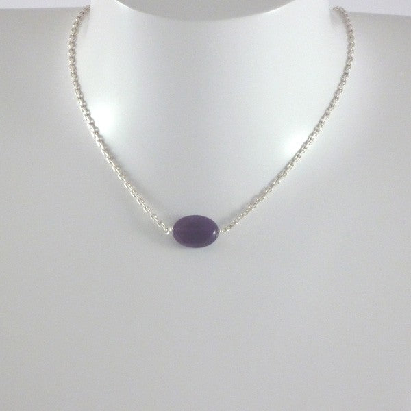 Faceted oval amethyst silver chain necklace