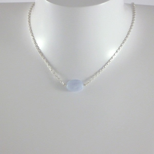 Faceted oval chalcedony silver chain necklace