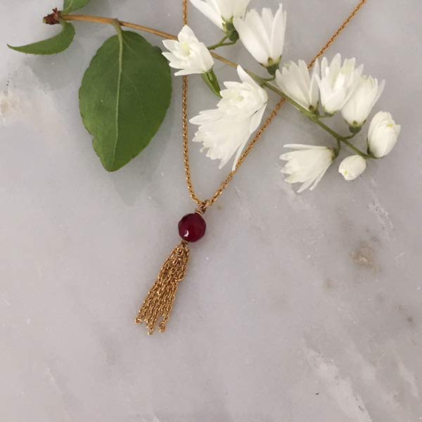 Gold plated chain necklace with small fine stone pompom