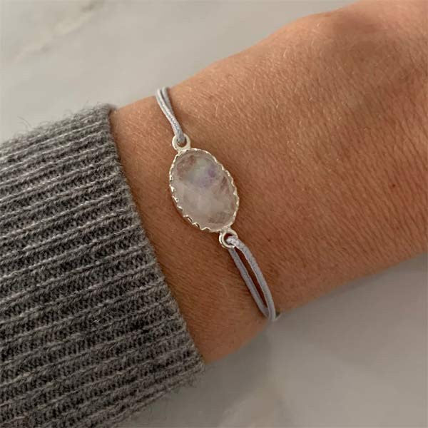 Silver oval moonstone cord bracelet