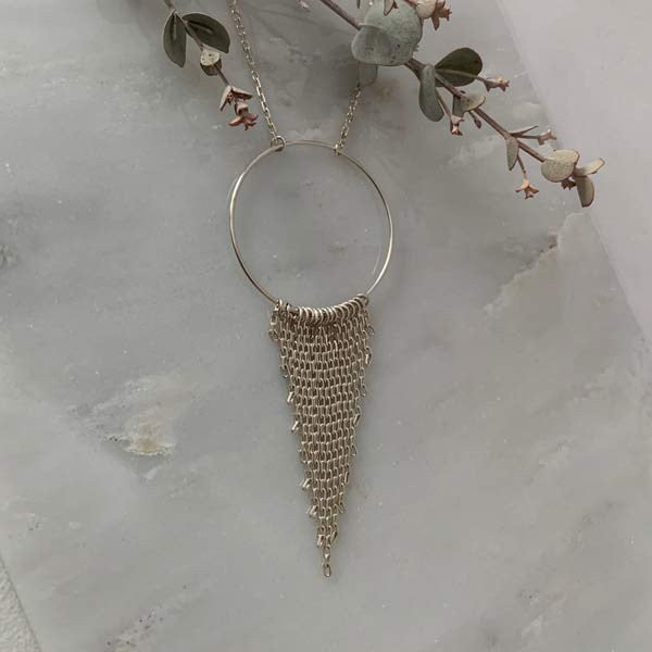 Silver chain necklace with chain ring