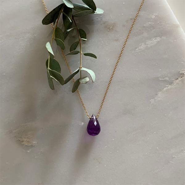 Gold plated amethyst drop chain necklace 